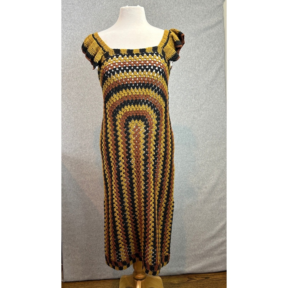 Zara Crochet Knit Midi Sleeveless Dress Earthy Autumn Boho Festival Size Small